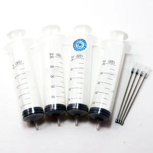 8 PIEZAS Herramientas de Recarga de Tinta: 4x Jeringa de 50 ml + 4x 80 mm Aguja Roma Extra Larga CIS - Imagen 1 de 6
