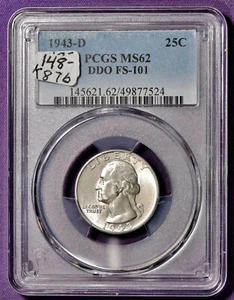 1943-d Washington Quarter.  DDO FS-101.   In PCGS Holder.  MS62.   K876 - Picture 1 of 2