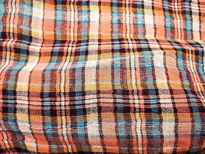 Vintage Retro Gauze Woven Fabric 5.5 yd Orange Turquoise Black Plaid Lightweight - Picture 1 of 5