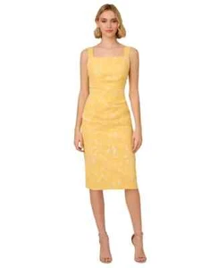 Adrianna Papell Hibiscus Jacquard Sheath Dress Women's 10 Sun Square Neck Zip Up - Picture 1 of 17