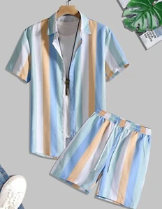Outfit size Large Men Hawaiian Shirt Shorts 2 Pieces New Tropical Blue - Picture 1 of 3