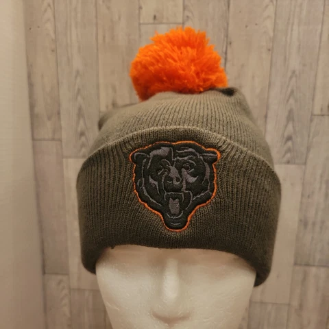 Nfl Chicago Bears Knit Hat With Oarnge Ball Grey Cap One Size fits most Cover