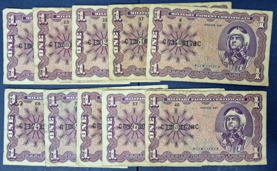 LOT of 10x 1 Dollar Military Payment Certificate Series 681 circulated #56259 - Image 1 of 2