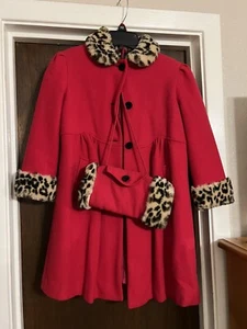 Braetan Girl’s Wool Red Coat With Hand Muff 6x - Picture 1 of 3