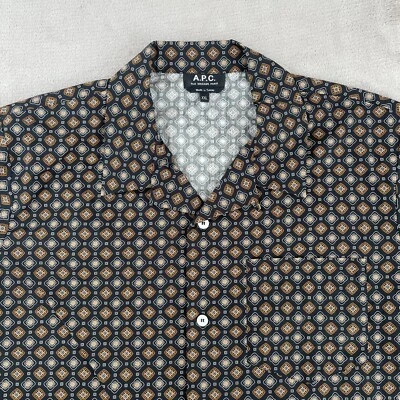 A.P.C. Camisa de férias masculina Lloyd masculina 2XL preta geométrica colarinho de acampamento nova sem etiquetas - Imagem 1 de 4
