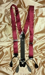 Burgundy Silk Suspenders Black Patent Leather Fittings Silver Tone Adjusters - Picture 1 of 8