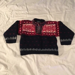 Norwegian Kids Wool Mark Hand Knit 100% Wool Childs Sweater SM 5-6 Years 116 cm - Picture 1 of 7