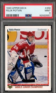 1990 Upper Deck Hockey #458 Felix Potvin RC Rookie PSA 9 COME NUOVO - Foto 1 di 2