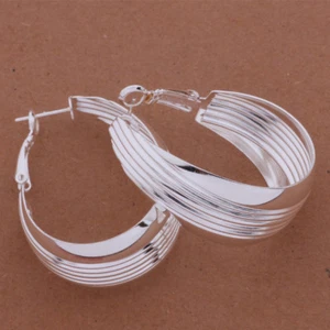 Womens 925 Sterling Silver Elegant 38mm x 26mm Oval Hoop Vogue Earrings #E311 - Bild 1 von 5