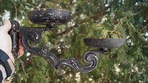 Antique 1870s Eastlake Cast Iron DOUBLE Oil Lamp Wall Sconce - Swing Bracket - Picture 1 of 7