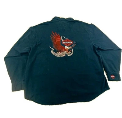 Harley Davidson Shirt Men's XXL 2XL Embroidered Long Sleeve Vintage Black - Image 1 of 4