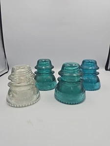 4 Vintage Elektromastisolatoren blau/grün/Klarglas Nr. 42 Hemingray - Bild 1 von 7