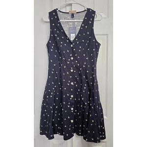 Universal Thread Women's Button-Front Godet Mini A-Line Navy Floral Dress- Small - Picture 1 of 4