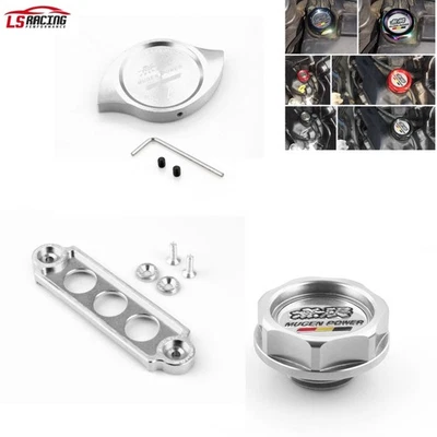Tapa de llenado de aceite de motor JDM plateada + tapa del radiador + amarre de batería para Honda Foto 1 de 4