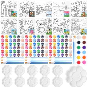 60 Pcs Canvas Painting Kit 10pcs 8 x 8 Inch Pre Drawn Canvas 20pcs Acrylic Pa... - Picture 1 of 6