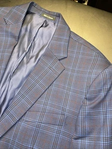 PRONTO UOMO PLATINUM Blue Maroon WINDOWPANE jacket blazer 44R Wool Poly Blend - Picture 1 of 22