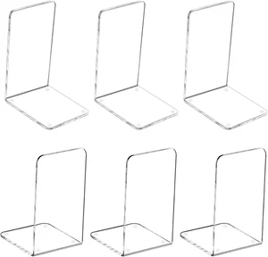 Acrylic Book Ends 6Pcs for Shelves, Clear Bookends for Shelves, Books End Organi - Picture 1 of 12