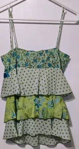 Eyeshadow Girls Green Print Sleeveless Tiered Top. SizeXL - Picture 1 of 5