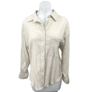 ASOS Women's Beige Linen Button Down Long Sleeve Collar Top Blouse Shirt Size XS - Picture 1 of 4
