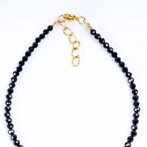 A+ Black Spinel Beaded Bracelet Tiny 2.30mm Gemstone, Gold Plated Silver Accents - Picture 1 of 5