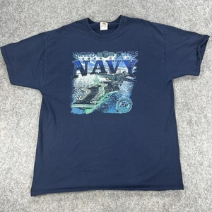 United States Navy Shirt Mens XL Blue Graphic Tee Y2K Military Aircraft Carrier - Picture 1 of 8