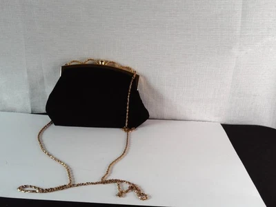 Bolsa de mão de pano naturalizador com tiras de metal dourado strass 7,5 polegadas - Imagem 1 de 4