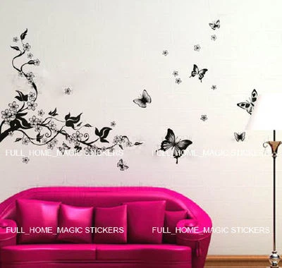 BUTTERFLIES VINE FLOWERS Wall Stickers Art Decal Wallpaper Decor Vinyl Removable - Image 1 of 4