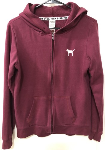 UNDERCOVER Victoria’s Secret ROSA Borgogna Full Zip Felpa con Cappuccio Giacca Patch Fuzzy XS