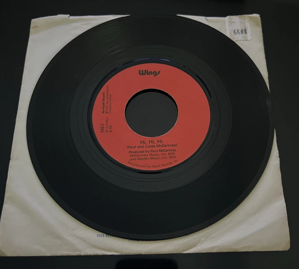 Wings ‎Hi, Hi, Hi, C Moon 1972 Apple Records ‎#1857 45 RPM Single Paul McCartney - Image 1 of 4