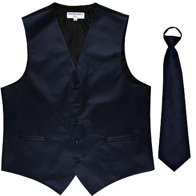 New Men's Formal Tuxedo Vest Waistcoat Pre-tied Necktie solid navy blue wedding - Image 1 of 4