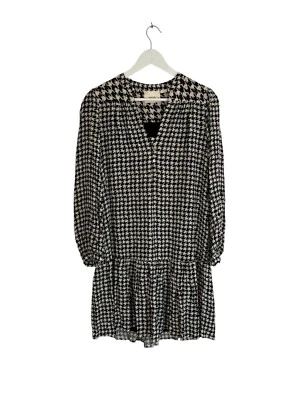 Anthropologie Maeve Black White Houndstooth Mini Dress Frill Designer Size XS 8 - Image 1 of 4
