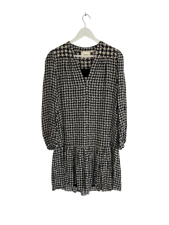 Anthropologie Maeve Black White Houndstooth Mini Dress Frill Designer Size XS 8 - Image 1 of 4