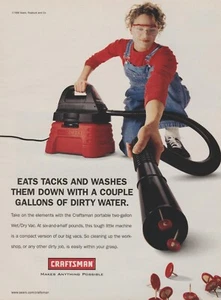 1998 Craftsman Wet/Dry Vac - "Eats Tacks" - Woman Wears Bibs - Print Ad Photo - Picture 1 of 1