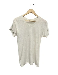 T-shirt vintage anni 70 INCREDIBILE carta traforata sottile tinta unita bianca scollo a V L 50/50 - Foto 1 di 4
