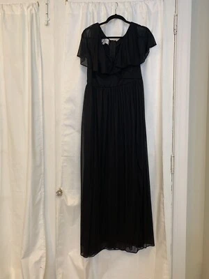 Azazie Jael Black Bridesmaid Dress Pre Owned Custom Size Approx 16 SHORTENED - Image 1 of 4