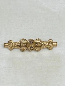 Victorian Antique Aesthetic Movement Estruscan Style Gold Plated Bar Brooch Pin - Picture 1 of 6