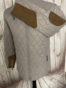 SOS Jensen Womens Quilted Jacket Coat Espeland Medium Suede Elbow Pads BRAND NEW - Picture 1 of 22