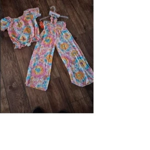 Wonder Nation Girls 3 PC Floral Tie Dye Pants Set with Hair Scrunchie SIze 7, 8 - Picture 1 of 5