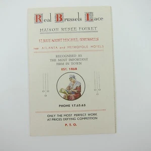 Trade Card Real Brussels Lace Maison Renee Foiret Postcard & Brochure Vintage - Picture 1 of 18