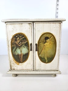 Vintage Holz Schmuck Spieluhr weiß Florentiner Stil Ballerinas "Somewhere my Love" - Bild 1 von 15