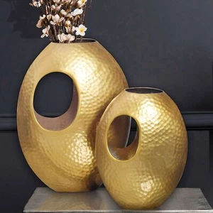 Vase 2er Set FineBuy Blumenvase Aluminium Hammerschlag Tischvase Gold Dekovase - Bild 1 von 7