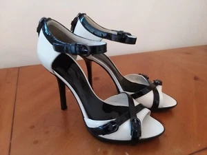 KAREN MILLEN - LONDON Black White Leather Womens Heels - Picture 1 of 8