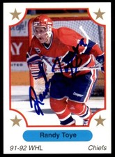 1991-92 7th Inning Sketch WHL Randy Toye Auto Spokane Chiefs #20 NO COA