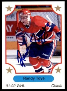 1991-92 7th Inning Sketch WHL Randy Toye Auto Spokane Chiefs #20 NO COA