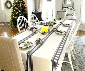 Rectangle Tablecloth Cotton Farmhouse Stripe Tablecloth 4th of July Decor 63x126 - Picture 1 of 10