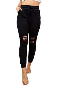 BRAND NEW WITH TAGS Black Distressed Plus Joggers - Picture 1 of 2
