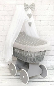 Baby komplettes Bettwäsche Set mit Baldachin passend für Weidenkorb Moses grau/kleine Sterne - Bild 1 von 1