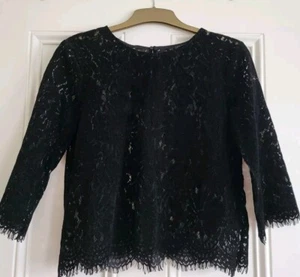 Ladies Black Zara Velvet Floral Cut Lace Style Top Blouse Size Small FREE P&P! - Picture 1 of 6