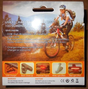 LED Wiederaufladbares Licht USB Fahrrad Fahrrad Radfahren Front Head Lampe 100 lm rot weiß - Bild 1 von 6