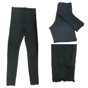 Ex H&M Ribbed Leggings Cotton Blend with Frill Waist and Hem Dark Grey - Picture 1 of 5